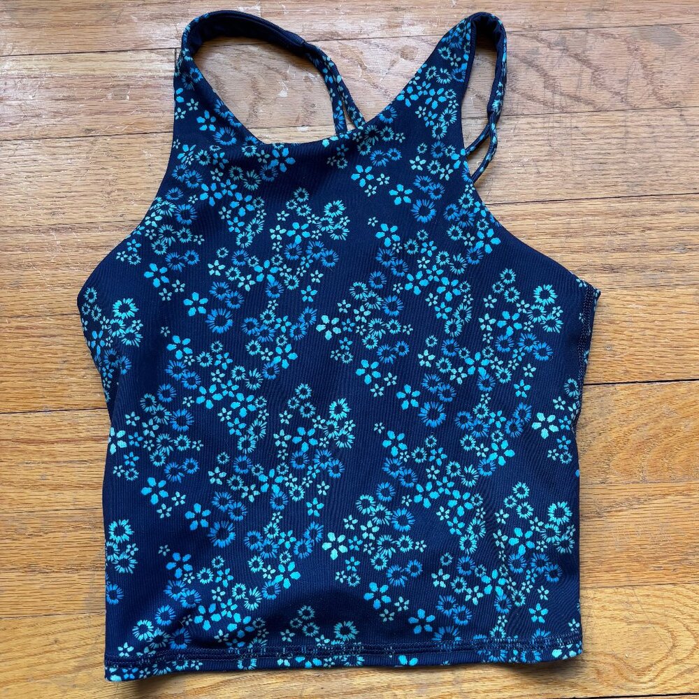 EUC Blue Floral All in Motion Cropped Tank for Girls - Size Lg Girl (10/12)